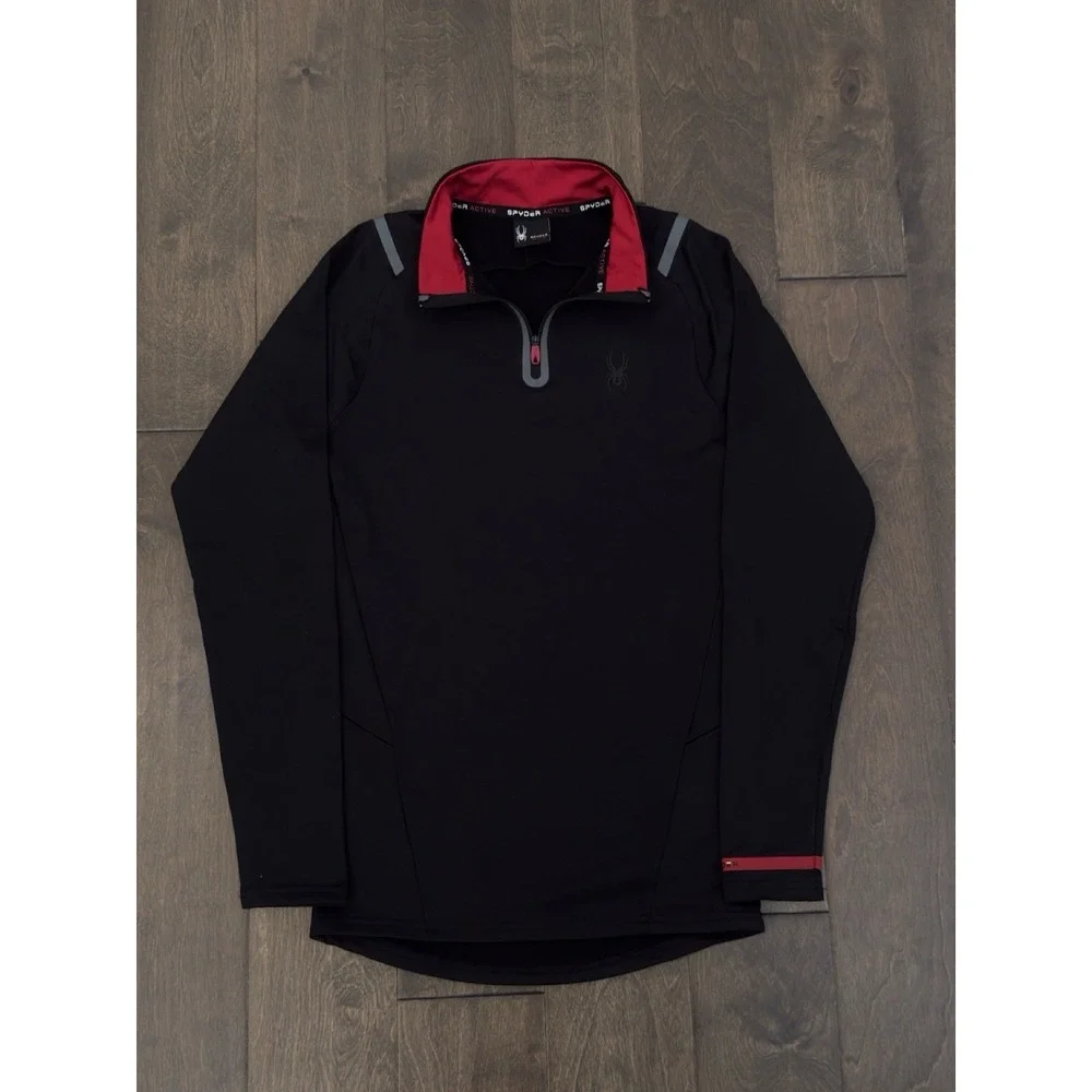 Spyder Active Mens ProWEB Black/Red Quarter Zip Size Small Athletic Logo Stretch